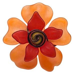 Orange, Red with Green Center Flower with Copper wire that makes Ring Band